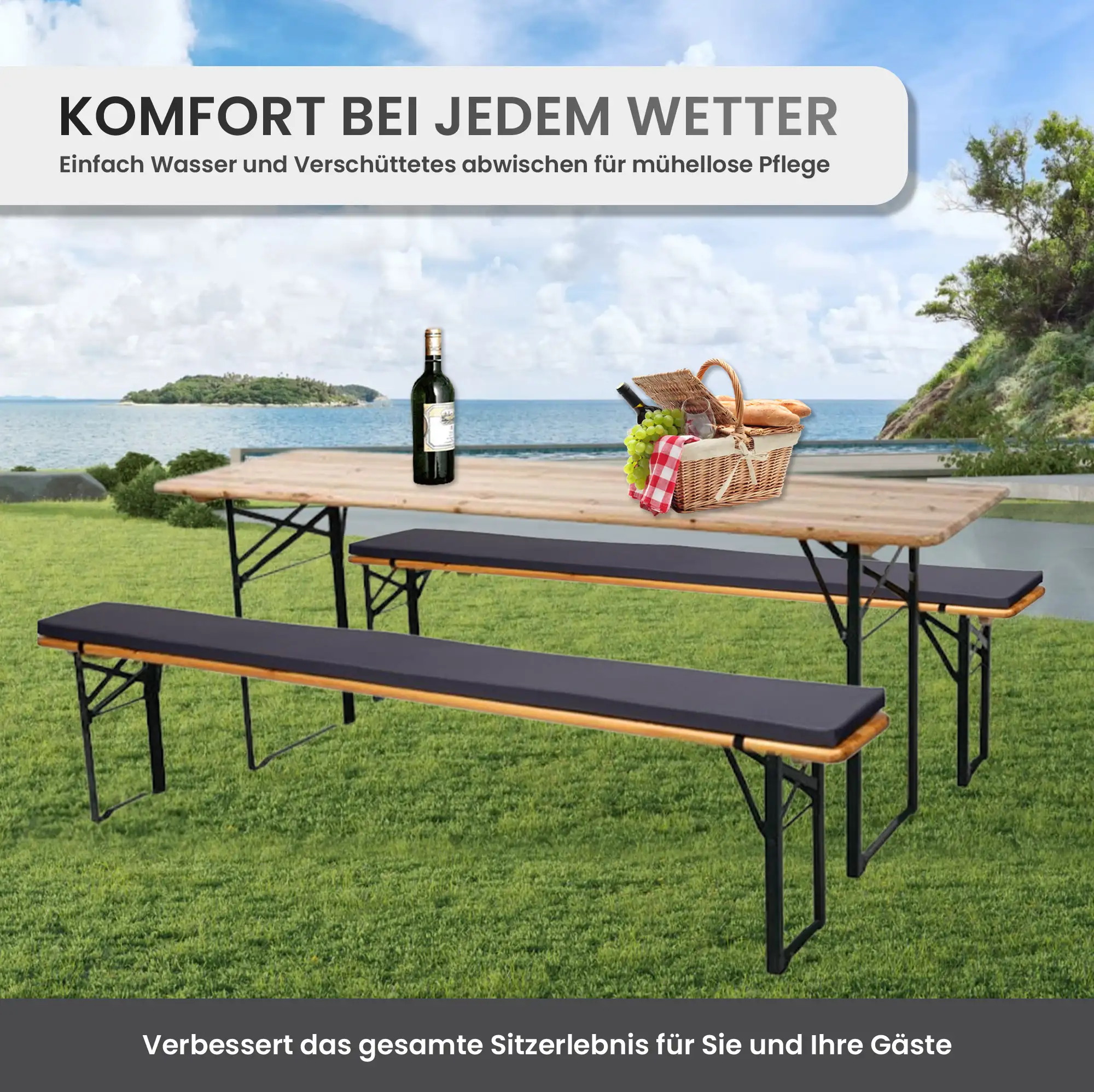 Bierbankauflage 220x25x2cm Premium für Bierzeltgarnitur mit Reißverschluss zum selberaufziehen