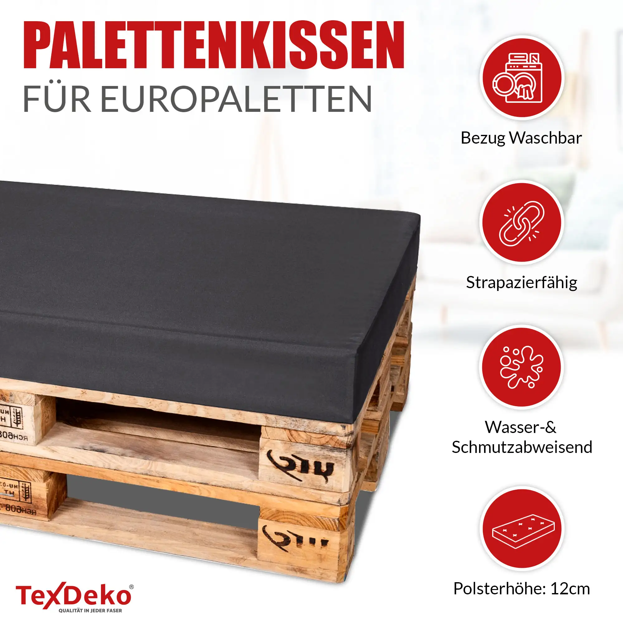 Palettenkissen wasserabweisend 120x80cm