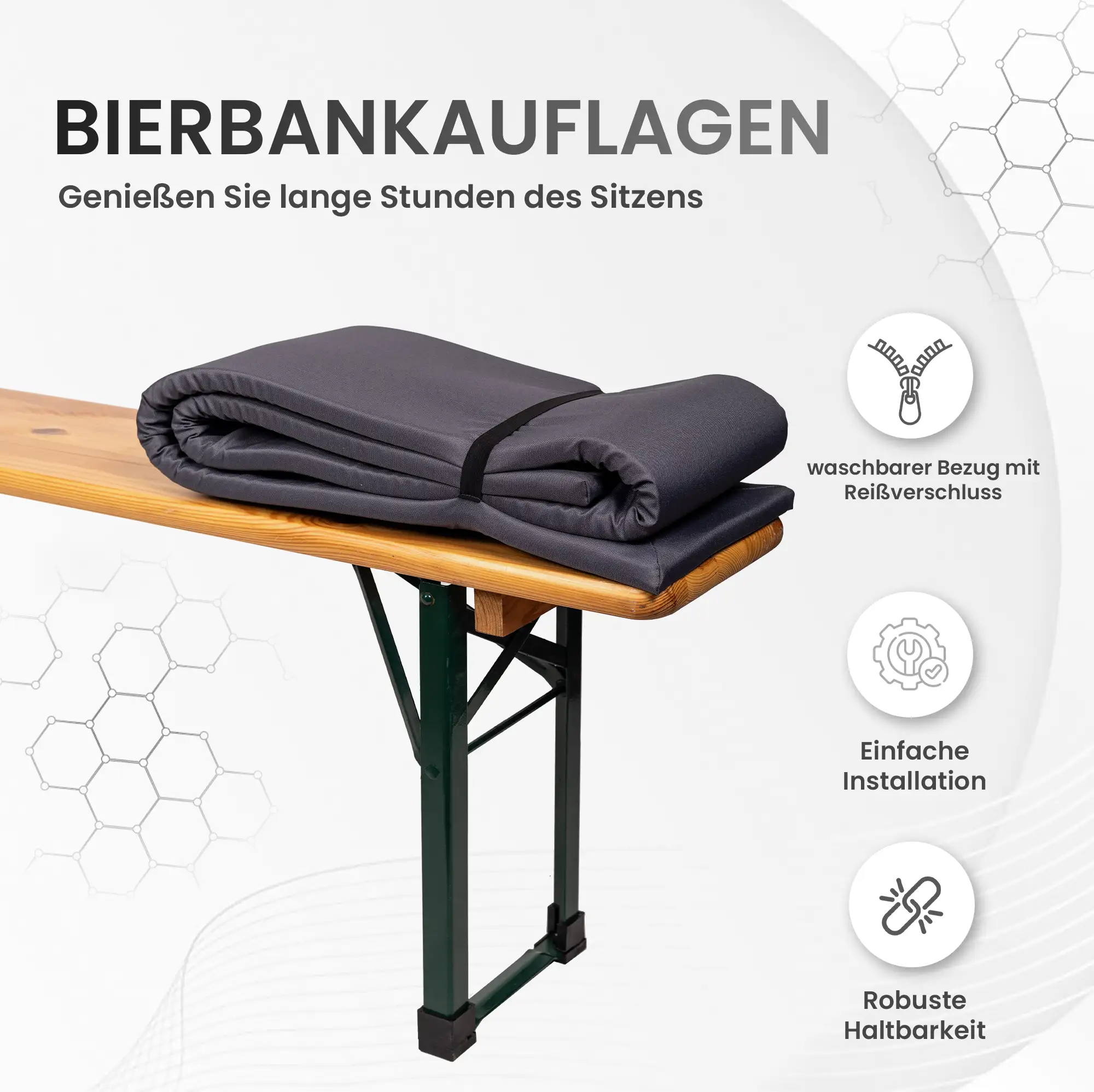 Bierbankauflage 220x25x2cm Premium für Bierzeltgarnitur mit Reißverschluss zum selberaufziehen