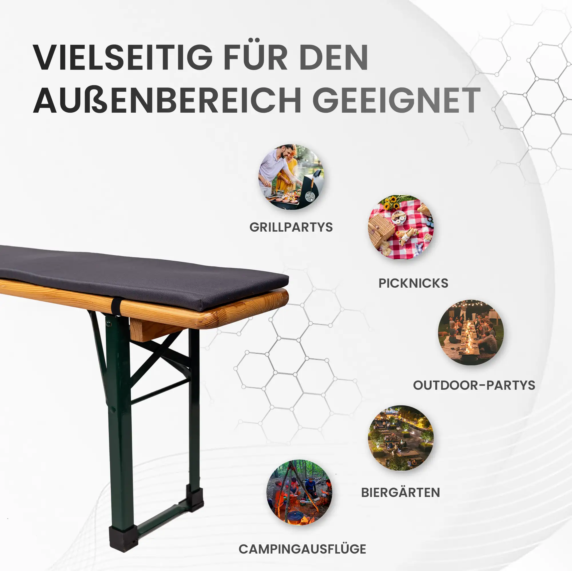 Bierbankauflage 220x25x2cm Premium für Bierzeltgarnitur mit Reißverschluss zum selberaufziehen