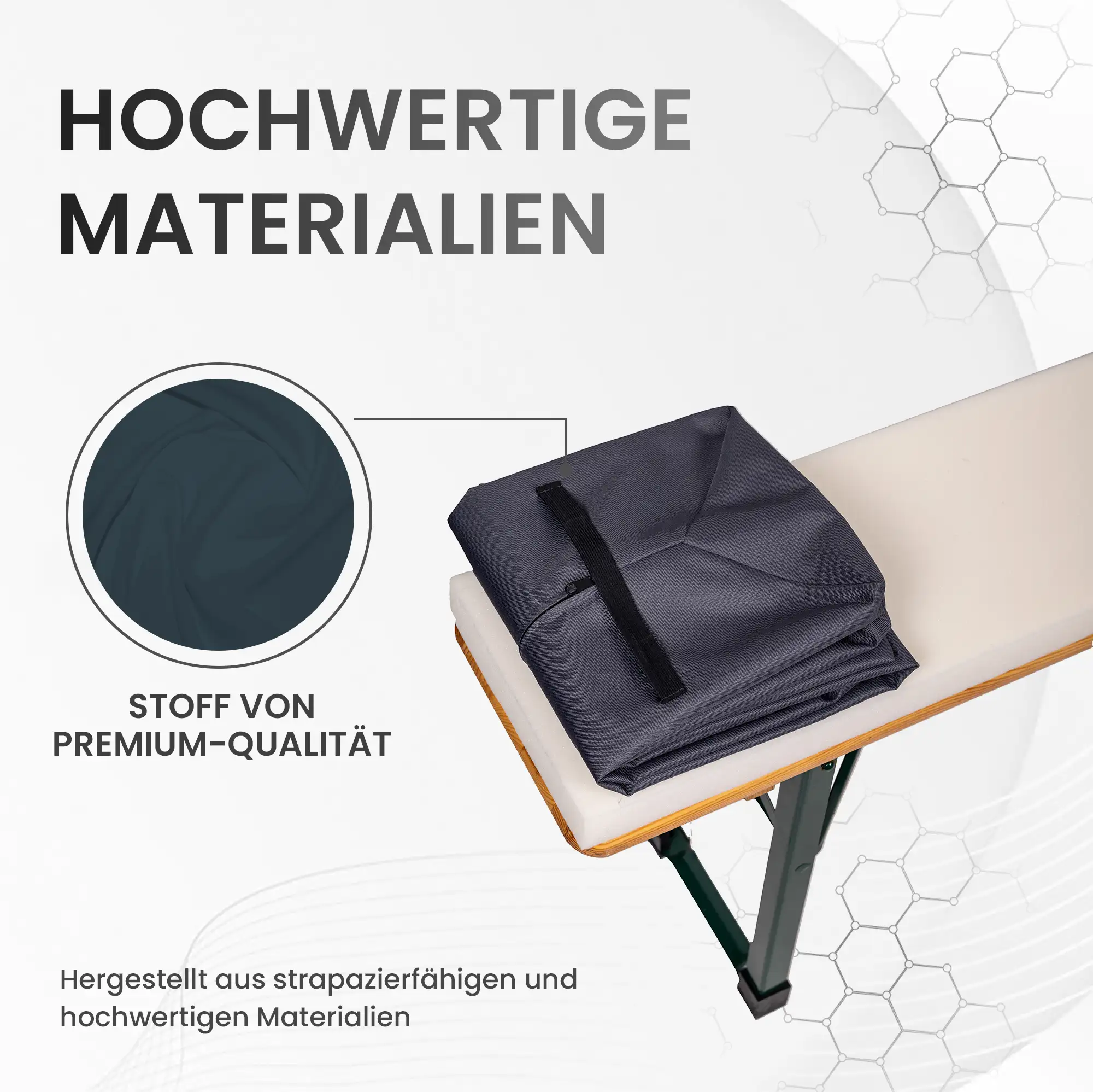 Bierbankauflage 220x25x2cm Premium für Bierzeltgarnitur mit Reißverschluss zum selberaufziehen
